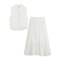 suit Women's 2 pieces artificial jewelry buckle hollow embroidery top+skirt