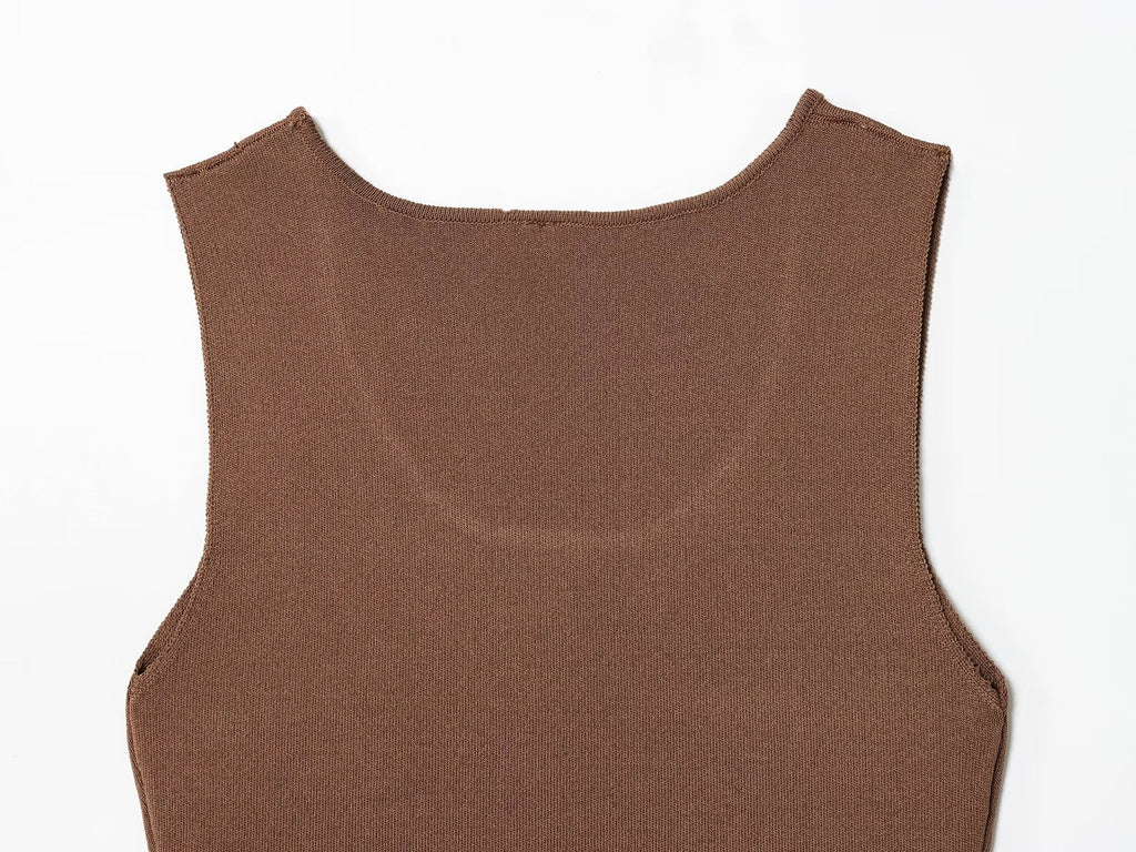 Women's New Fashion Sleeveless Knitted Splicing Midi Dress