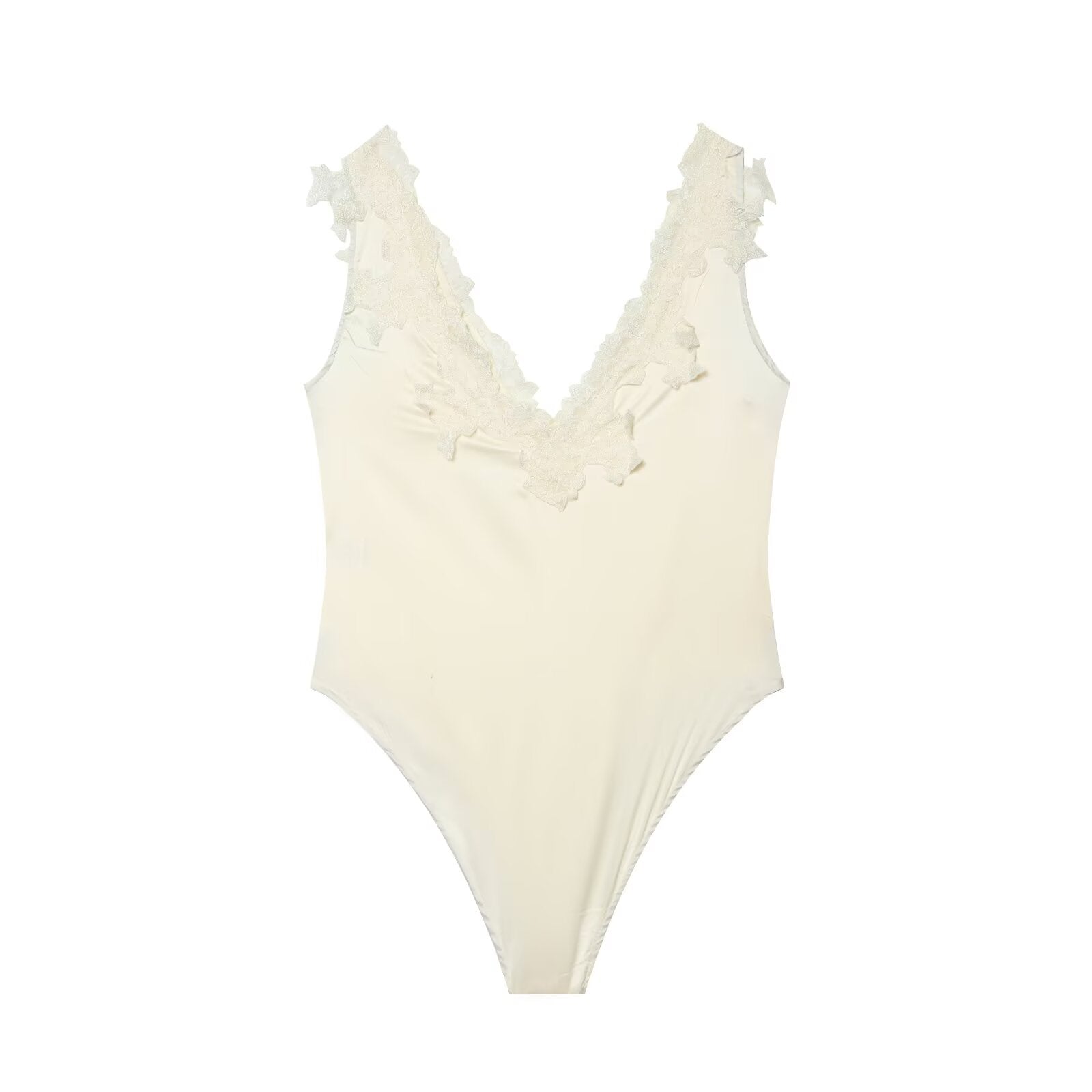 Women's lace decorated satin textured bodysuit