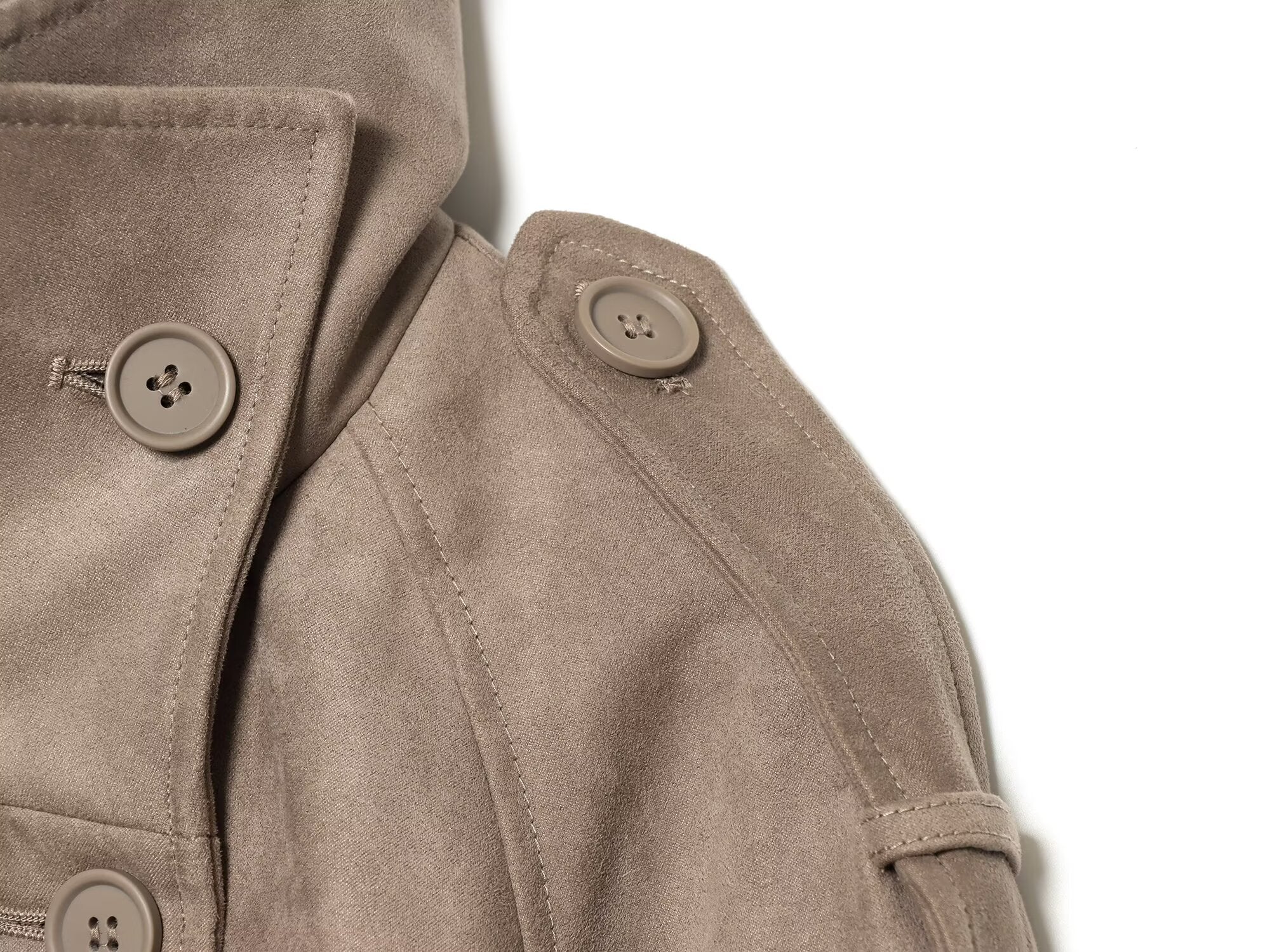 Women's suede textured stand collar double breasted Coat