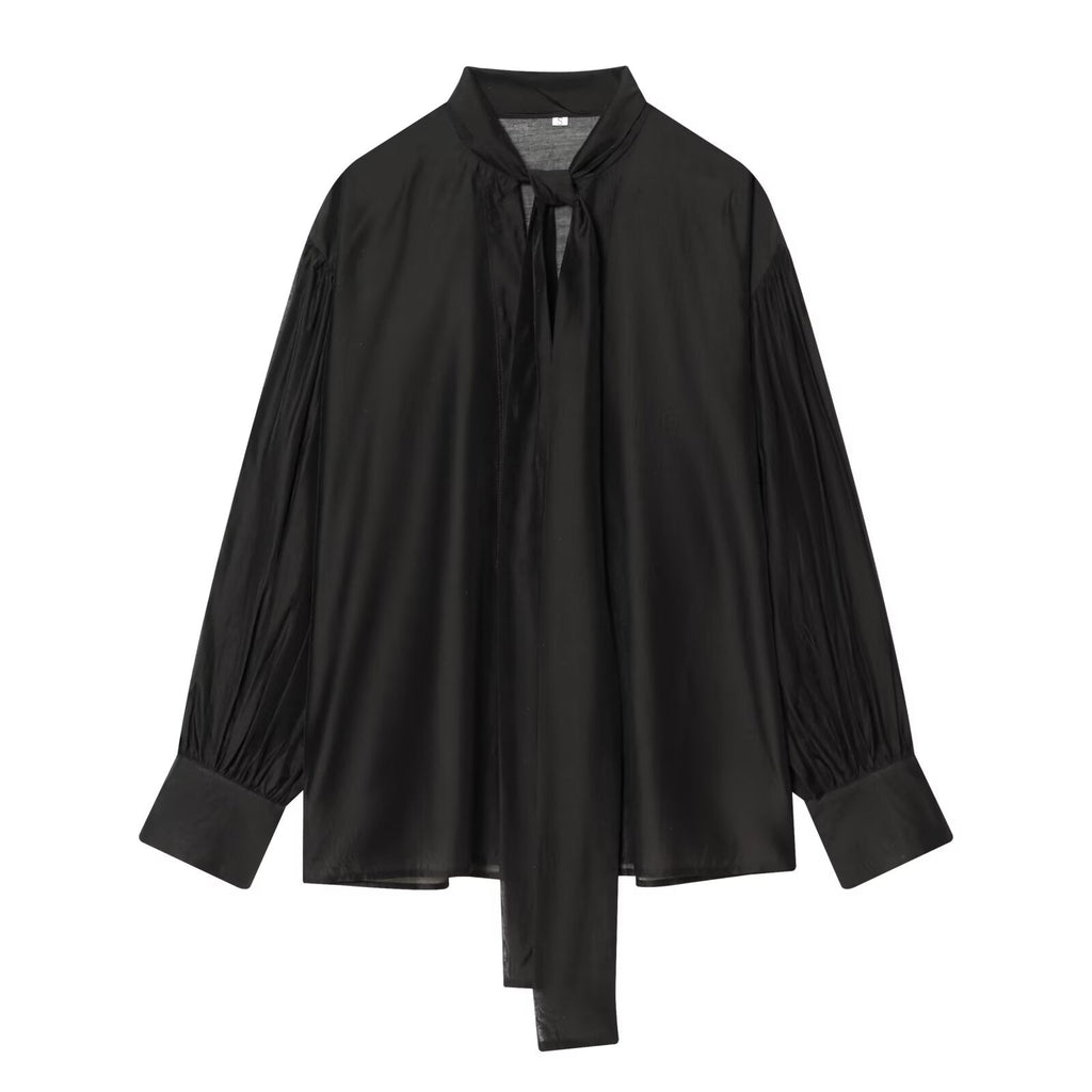 Women's scarf decoration casual satin textured shirt