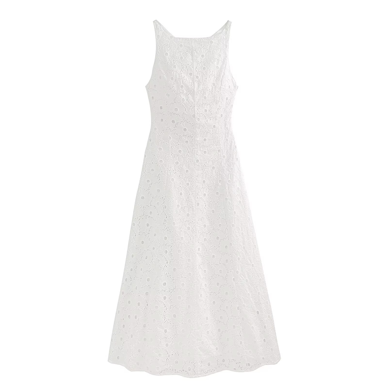 Women's hollow embroidery sleeveless MIDI dress