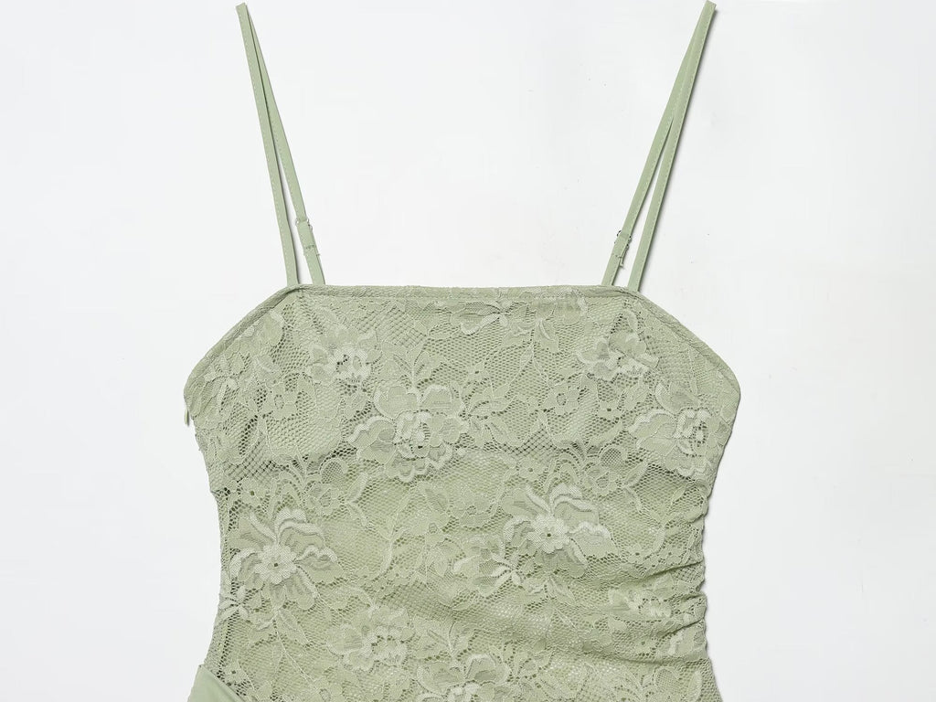 Women's lace patchwork slim suspender dress