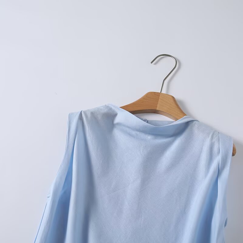 Women's pleated decorative linen blend top