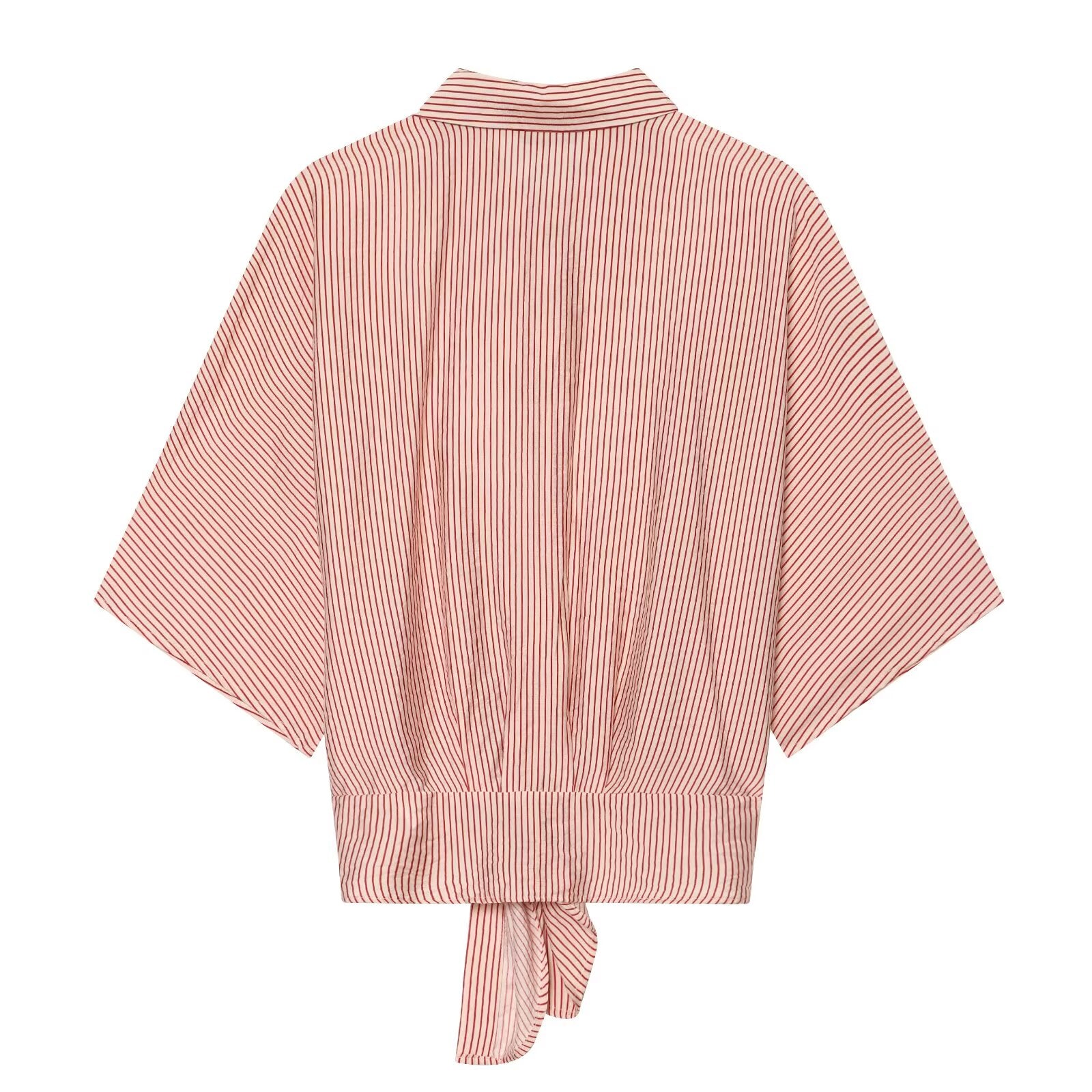 Women's knot decoration striped shirt