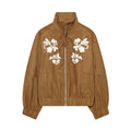 Women's printed decorative stand collar pilot jacket