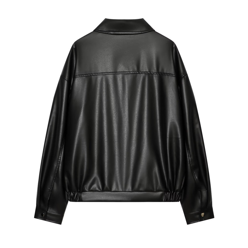 Women's casual lapel imitation leather jacket Coat
