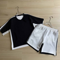 2026 new casual black and white stitching digital printing short-sleeved T-shirt+cropped shorts