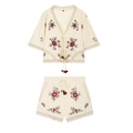 suit Women's 2 pieces floral embroidered lace up top+shorts