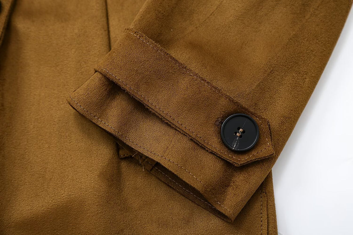 Women's with belt loose suede effect windbreaker Coat