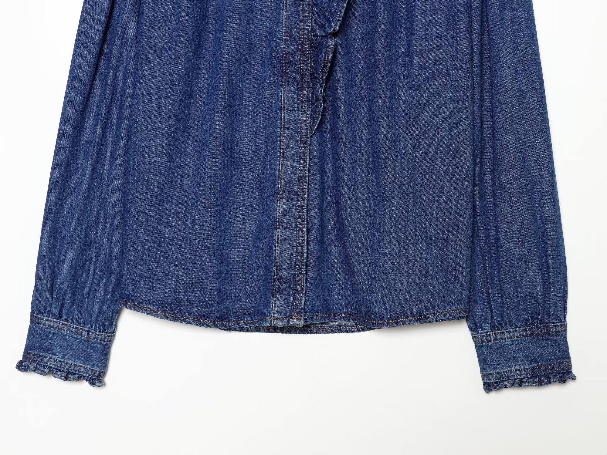 Women's pleated decorative casual denim shirt