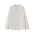 Women's rope knot buckle loose linen blended shirt
