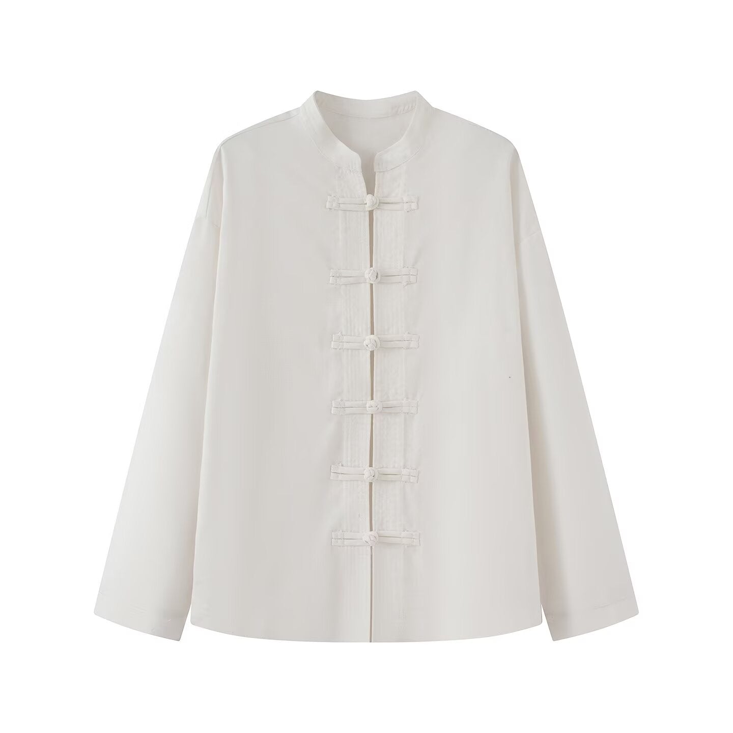 Women's rope knot buckle loose linen blended shirt
