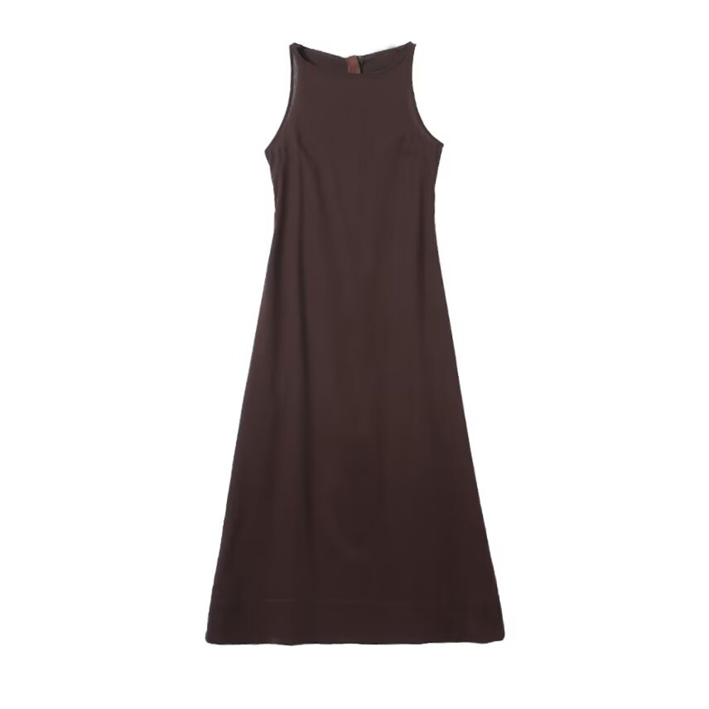 Women's slim linen blended MIDI dress
