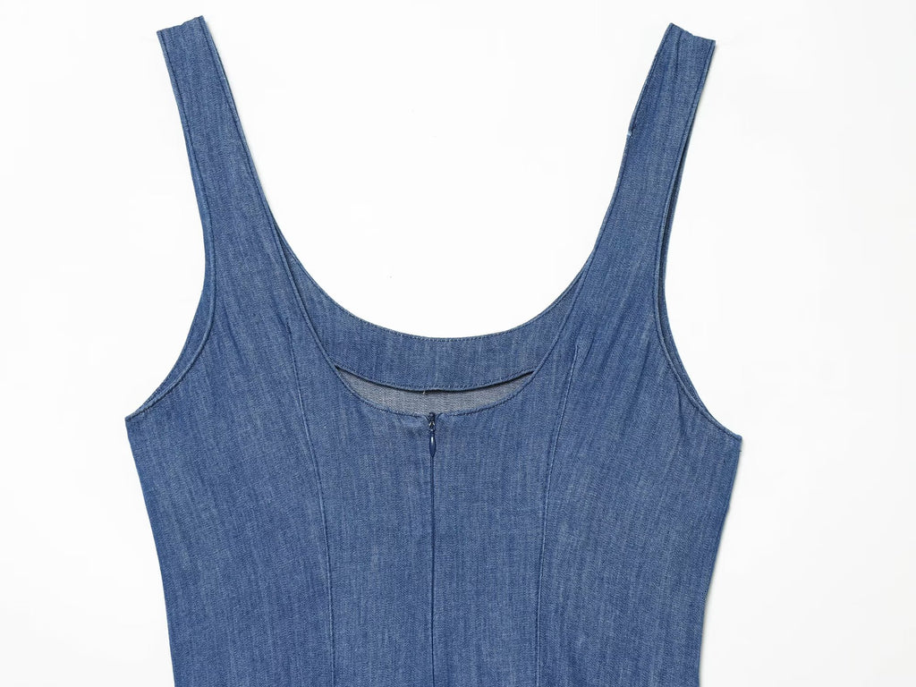 Women's cape style hem sleeveless denim dress