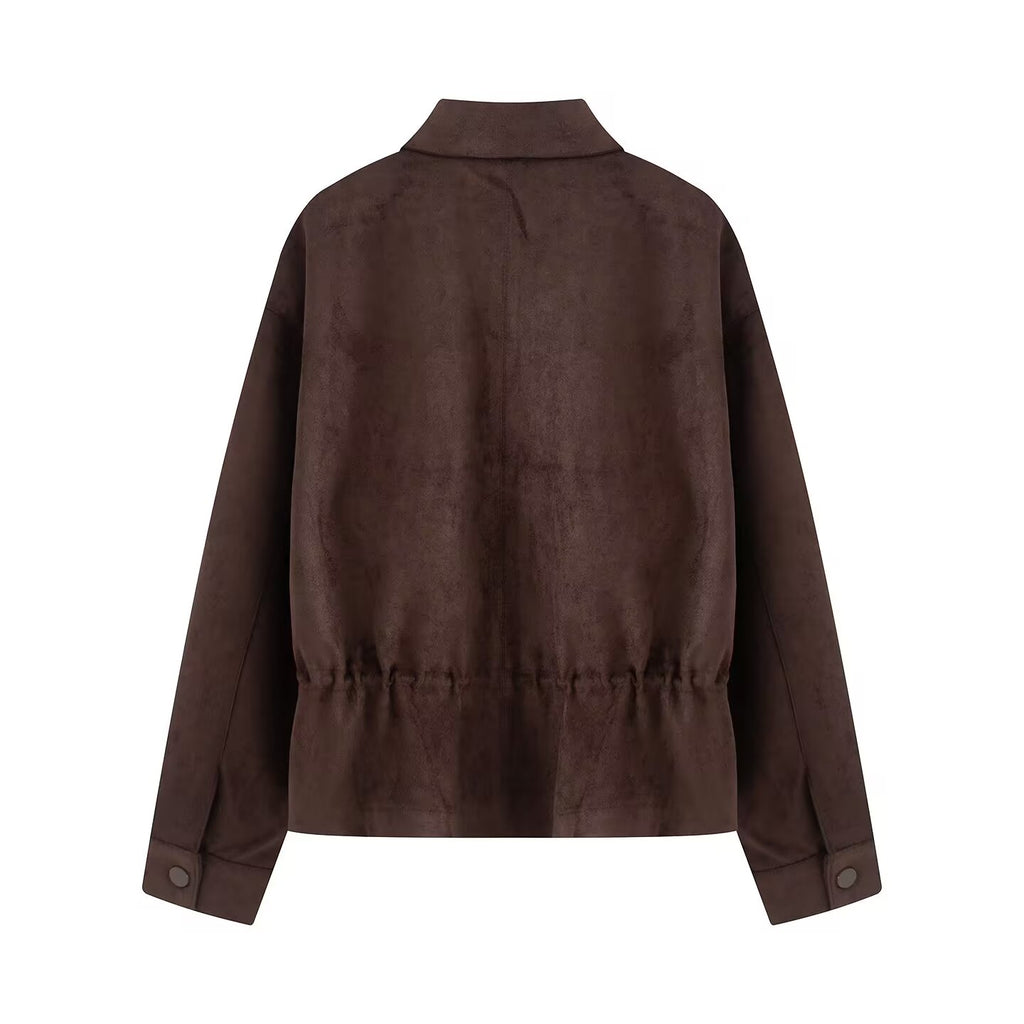 Women's suede textured waist cinched retro jacket