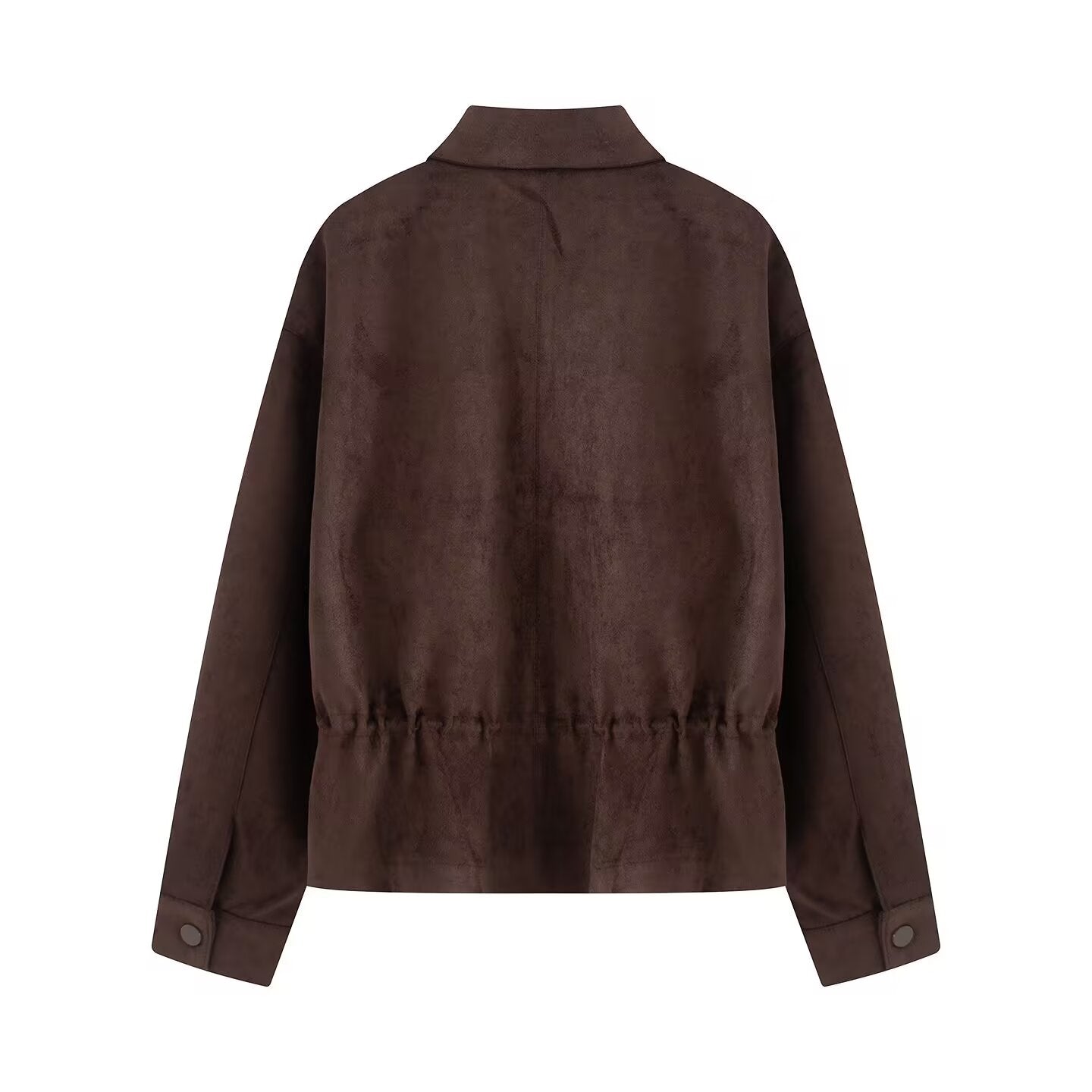Women's suede textured waist cinched retro jacket
