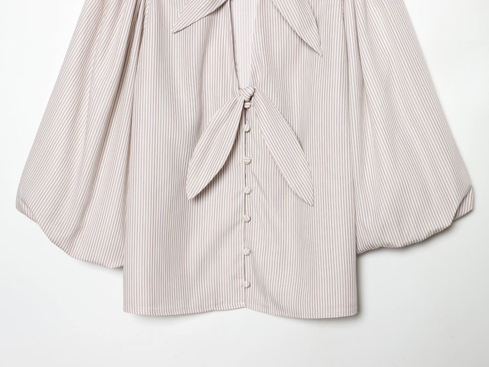 Women's bow decoration hollow striped shirt