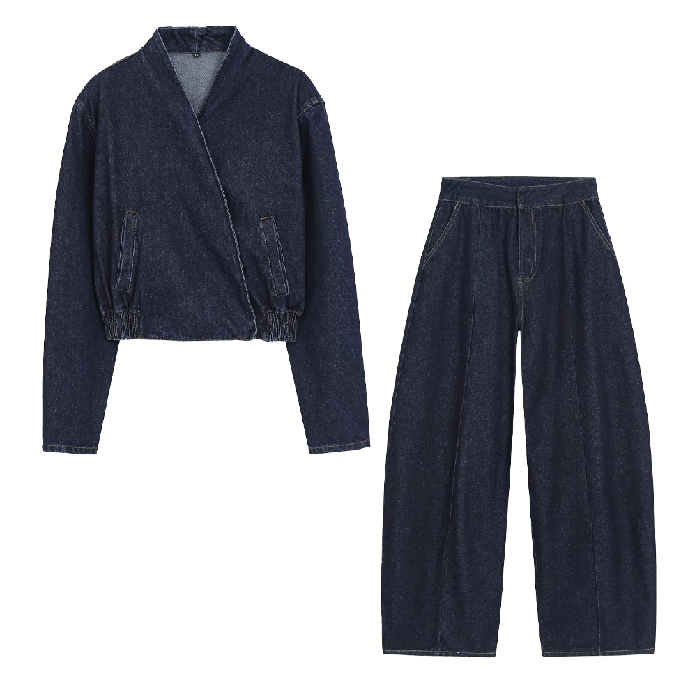 suit Women's 2 pieces short denim pilot jacket Coat+jeans