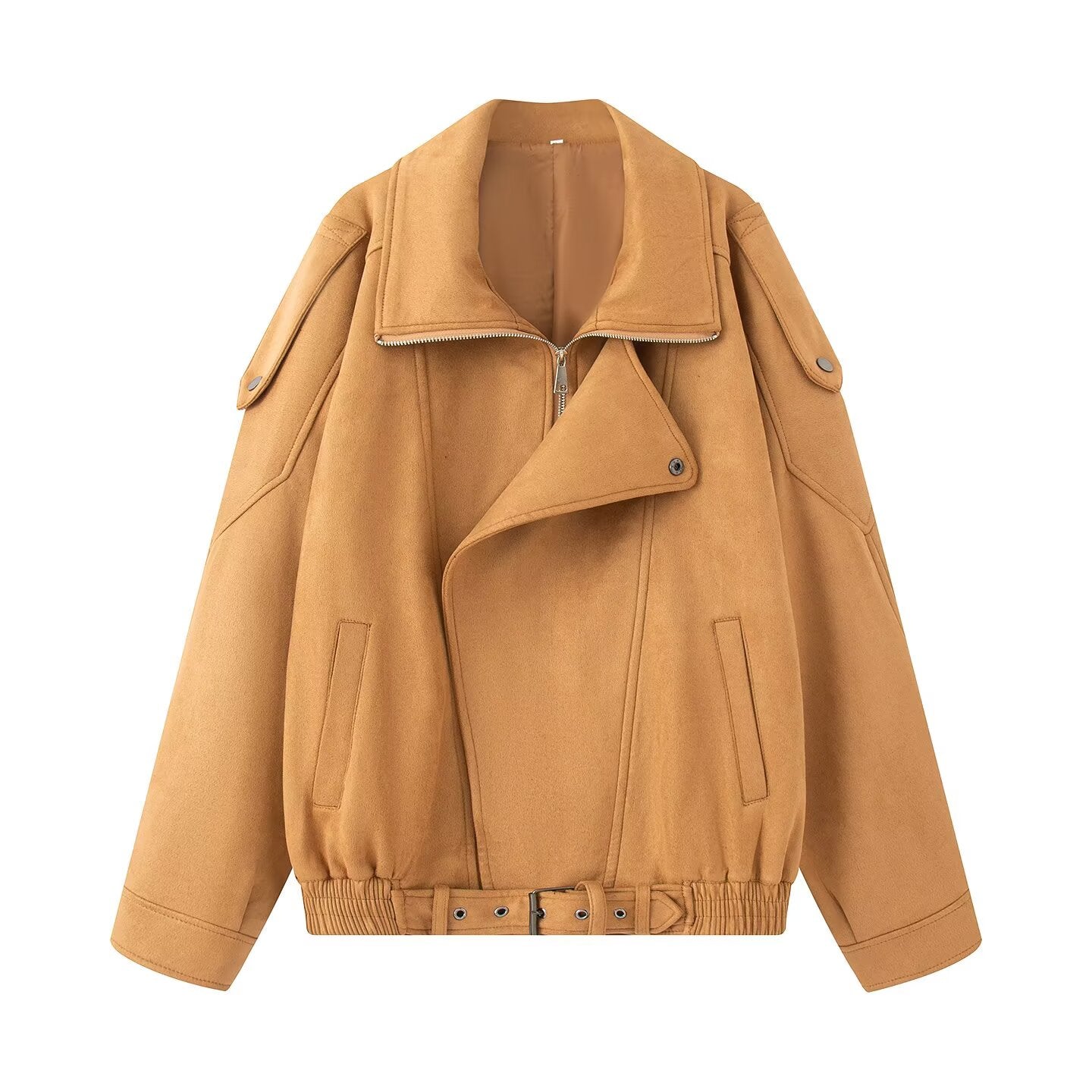 Women's loose Lapel Faux Leather suede jacket Coat