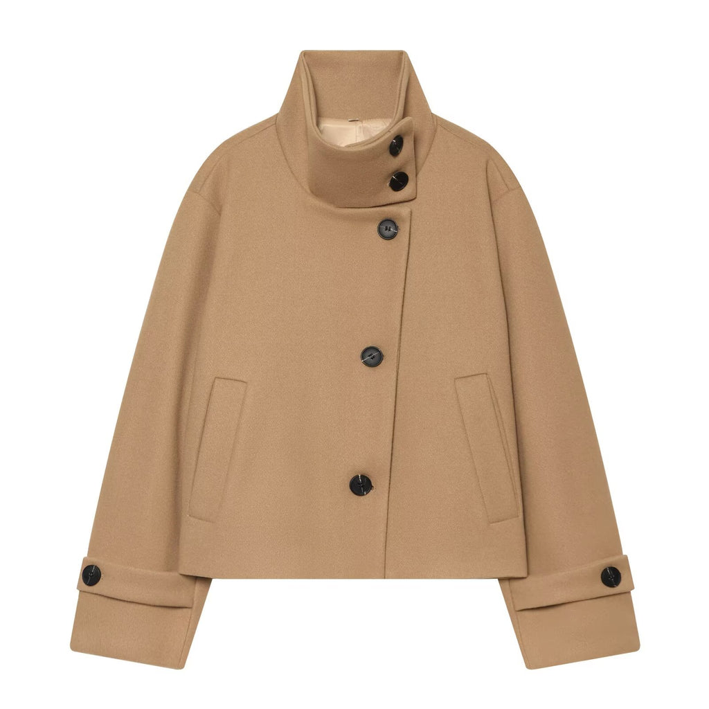 Women's standing collar short single breasted coat
