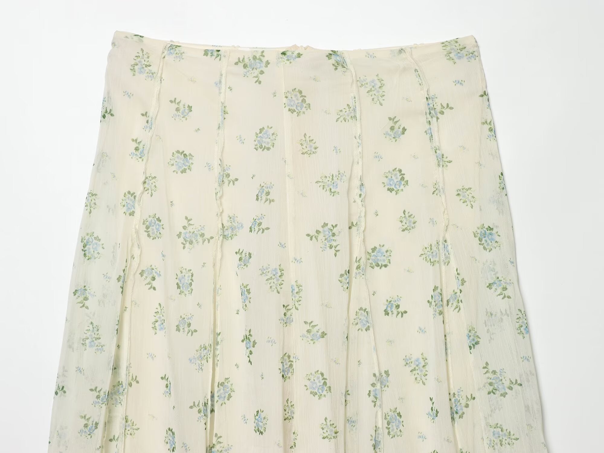 suit Women's 2 pieces chiffon floral A-line MIDI skirt+floral top