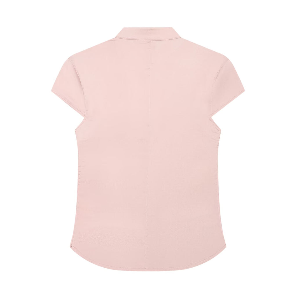 Women's satin textured short button top