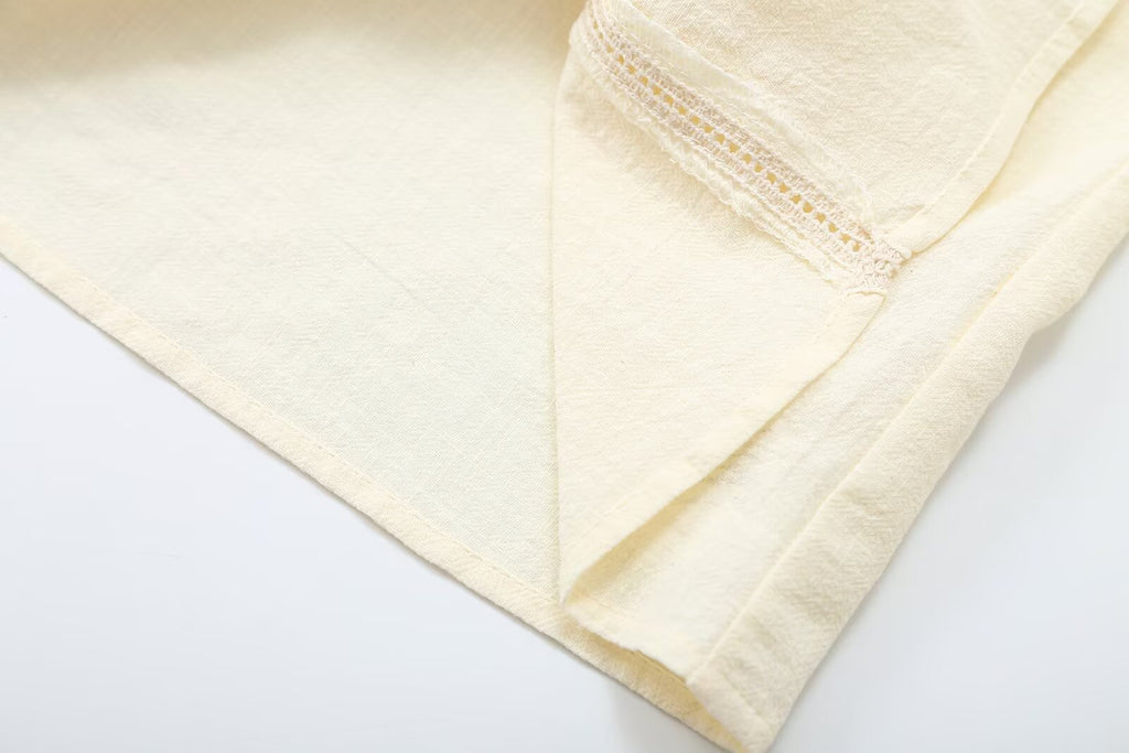 Women's embroidered decorative round neck pleated shirt