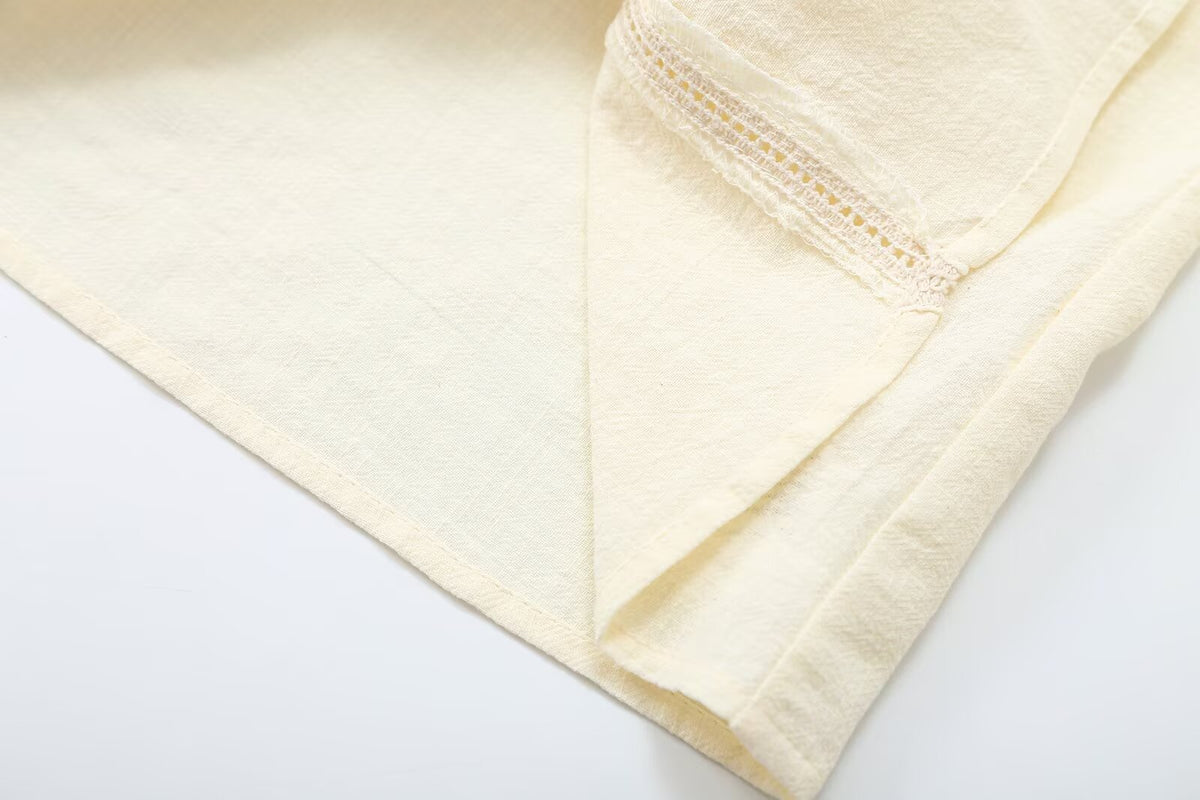 Women's embroidered decorative round neck pleated shirt