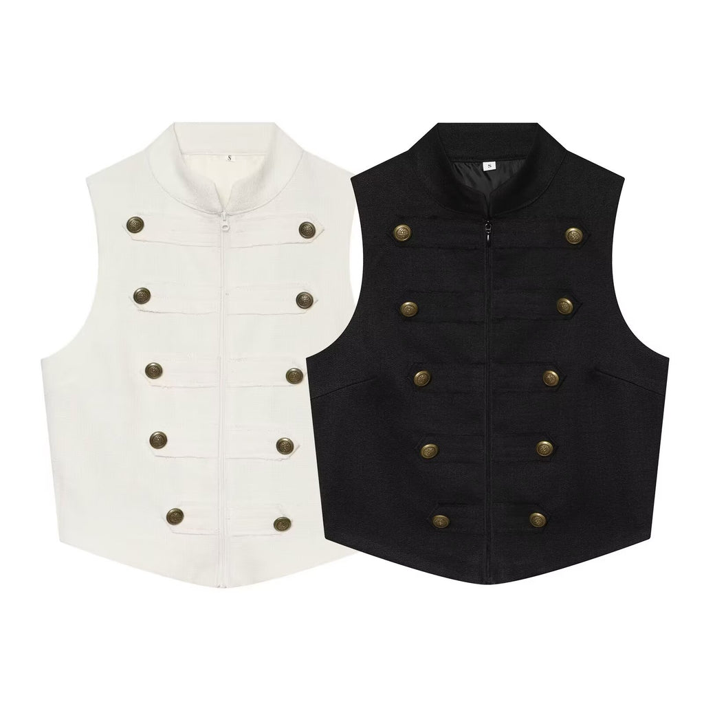 Women's buckle decoration hanging neck vest