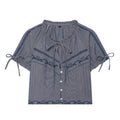 Women's bow decoration embroidered shirt