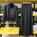 Women's new satin polka-dot zipper long-sleeved coat wide-leg pants suit