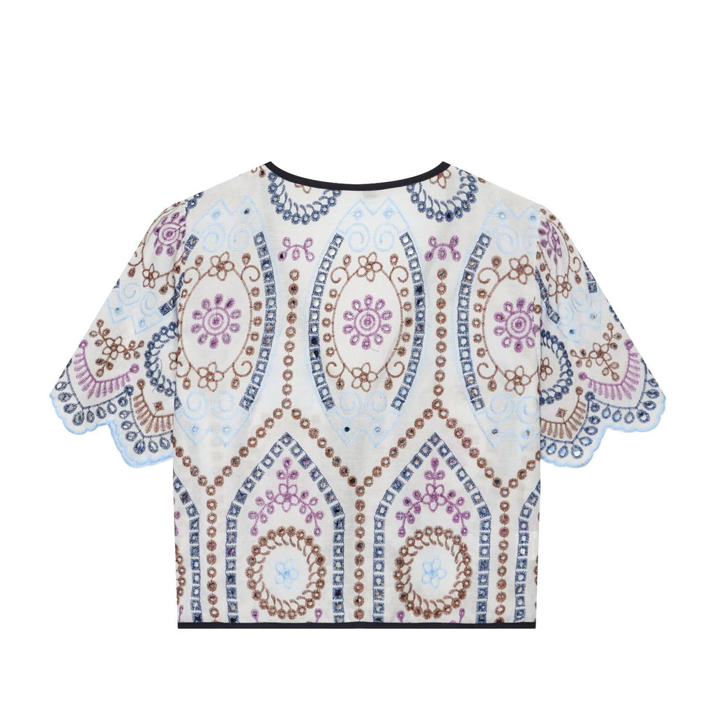 Women's hollowed out embroidered short top