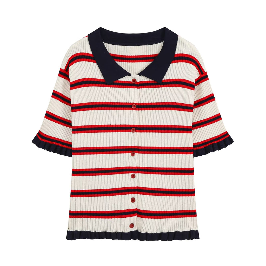 Women's short sleeved striped knitted Coat