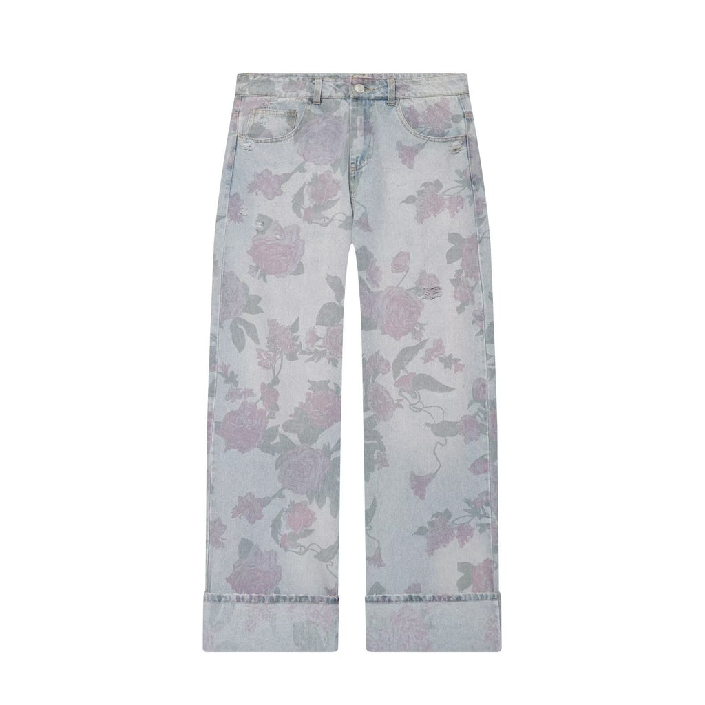 Women's printed low waisted loose jeans
