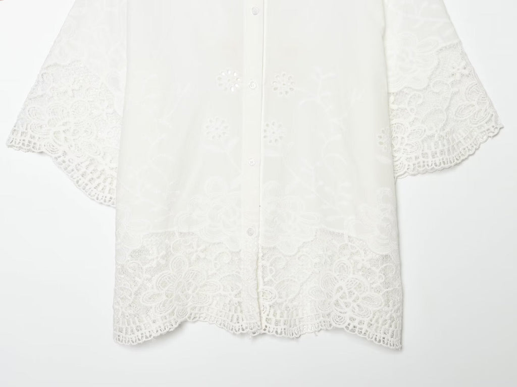 Women's casual hollowed out embroidered shirt