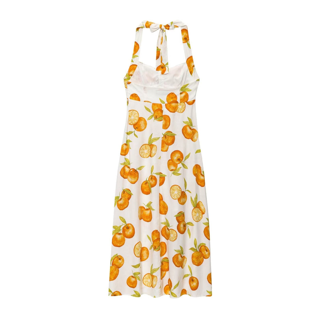 Women's Sweet Fashion Comfortable Printed Hanging Collar Midi Dress