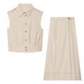 suit Women's 2 pieces Short Line Blended sleeveless Top+skirt