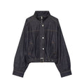 Women's waist belt decoration stand collar denim Coat