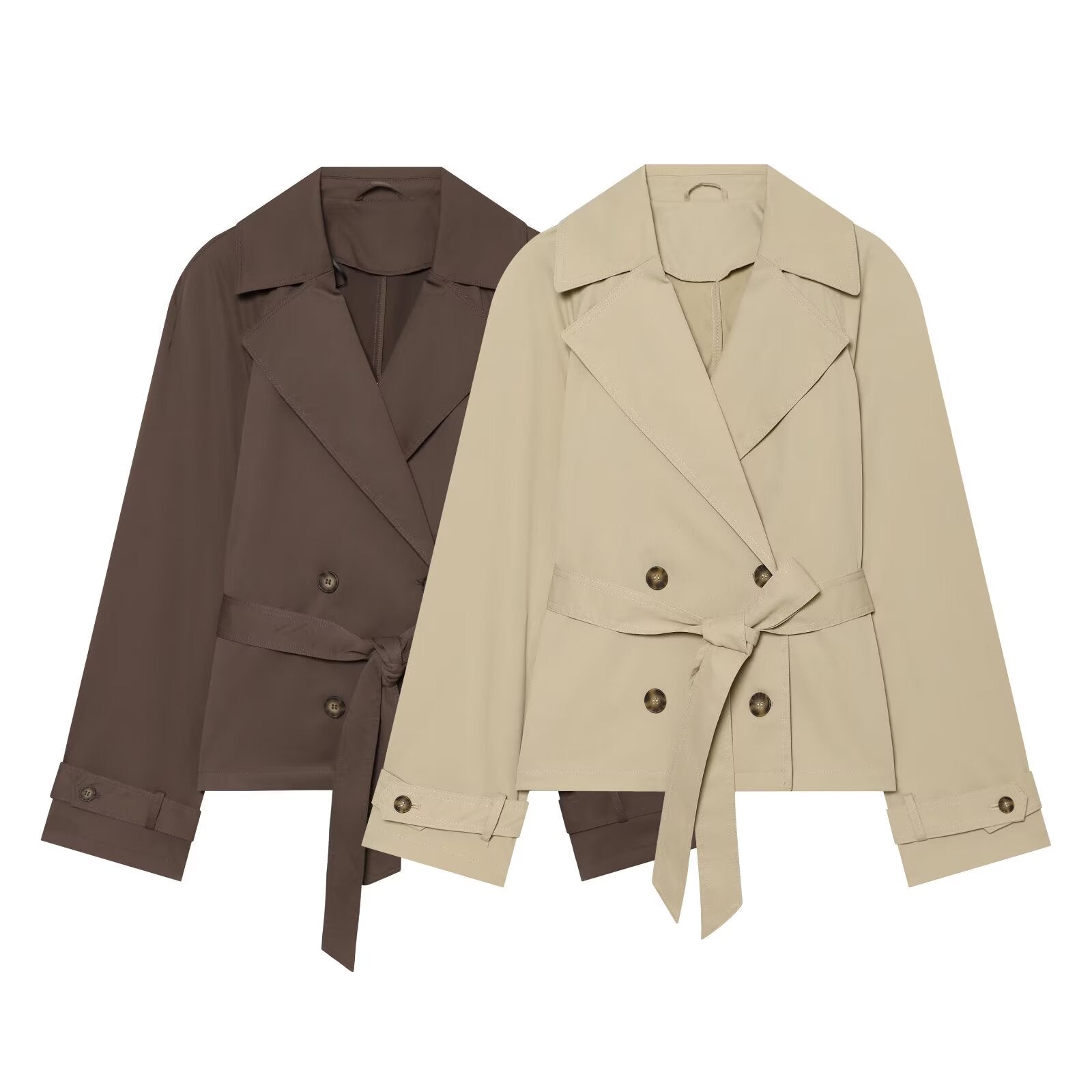 Women's With Belt Short Double breasted Windbreaker Coat