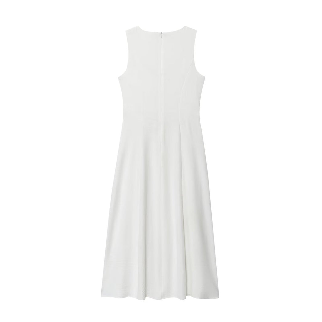 Women's New Fashion With Belt Sleeveless Square Neck Midi Dress