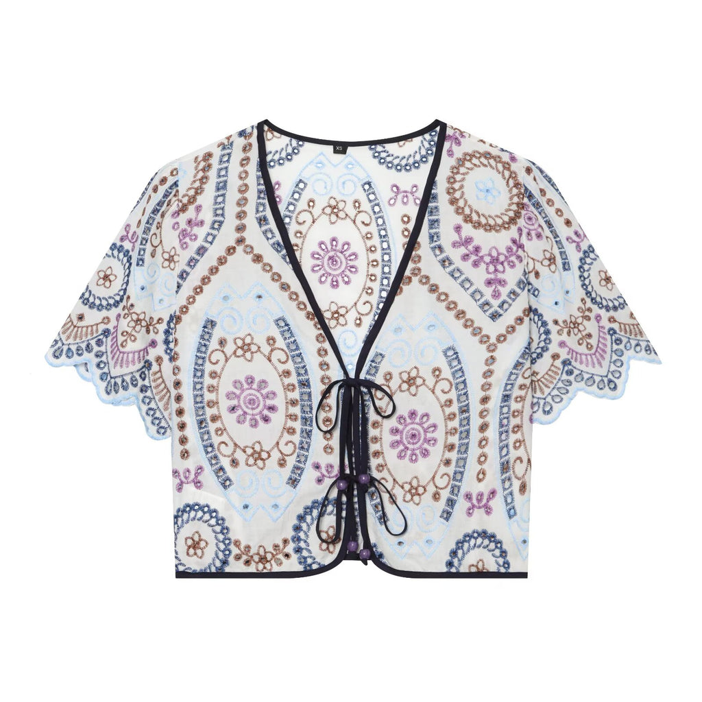 Women's hollowed out embroidered short top
