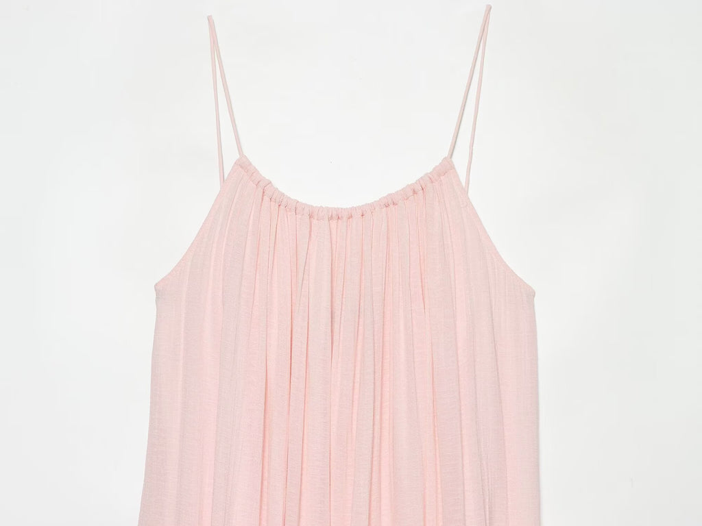 Women's fluffy gauze suspender MIDI dress
