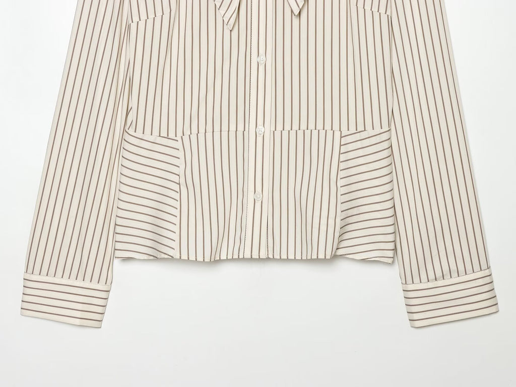 Women's bow decoration stand collar striped shirt