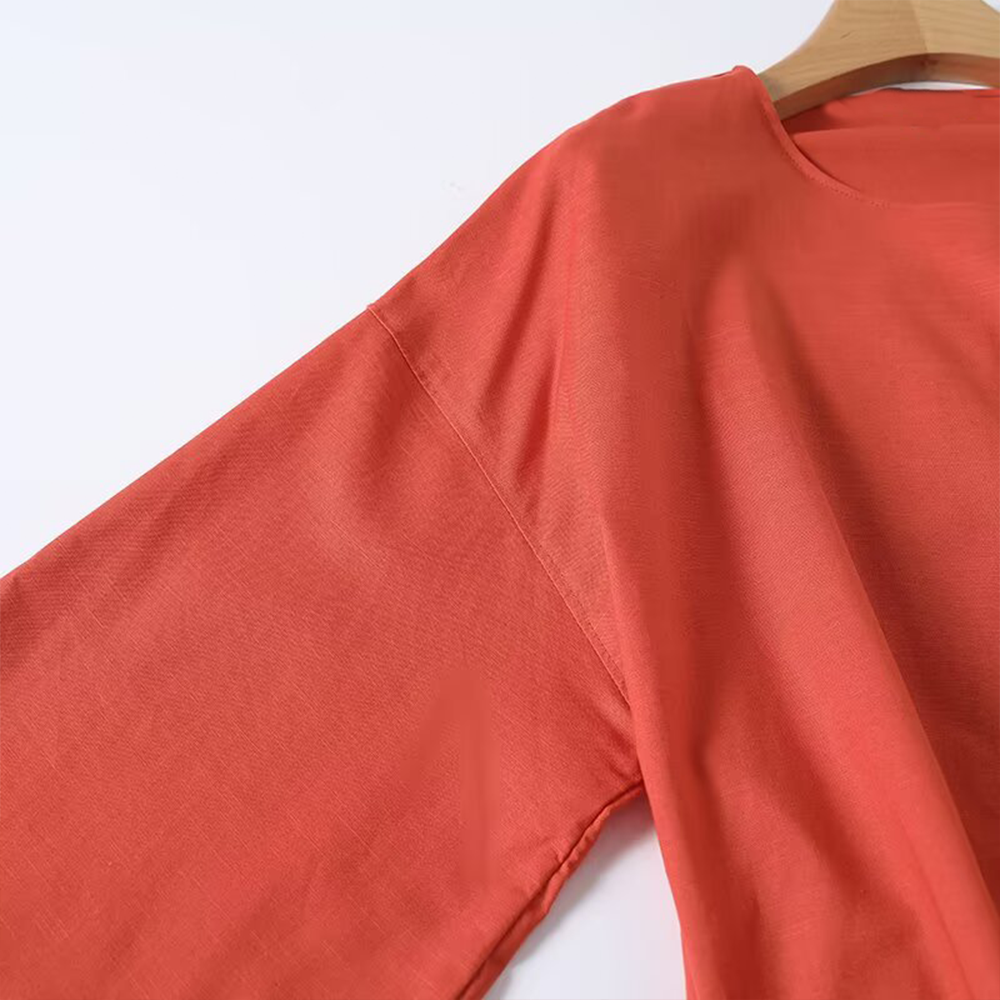 Women's lace up decorative linen blend shirt