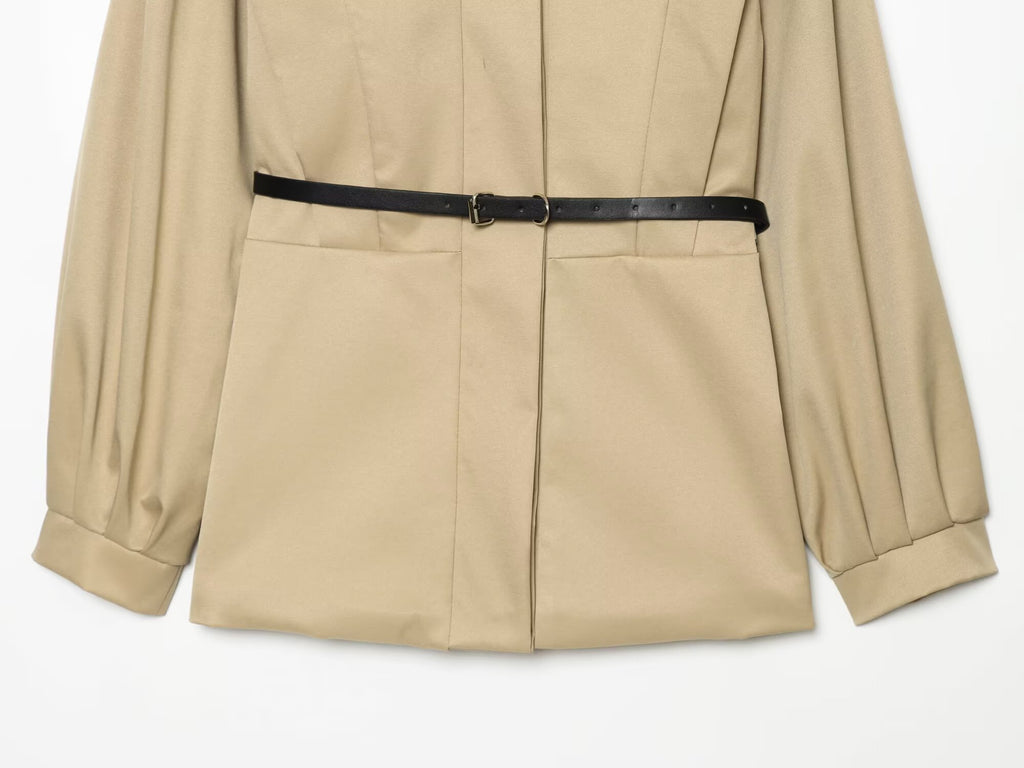 Women's With Belt slim stand collar windbreaker Coat
