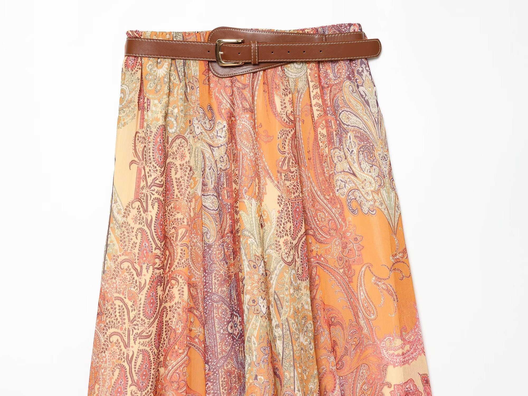 Women's With Belt Printed Midi Skirt