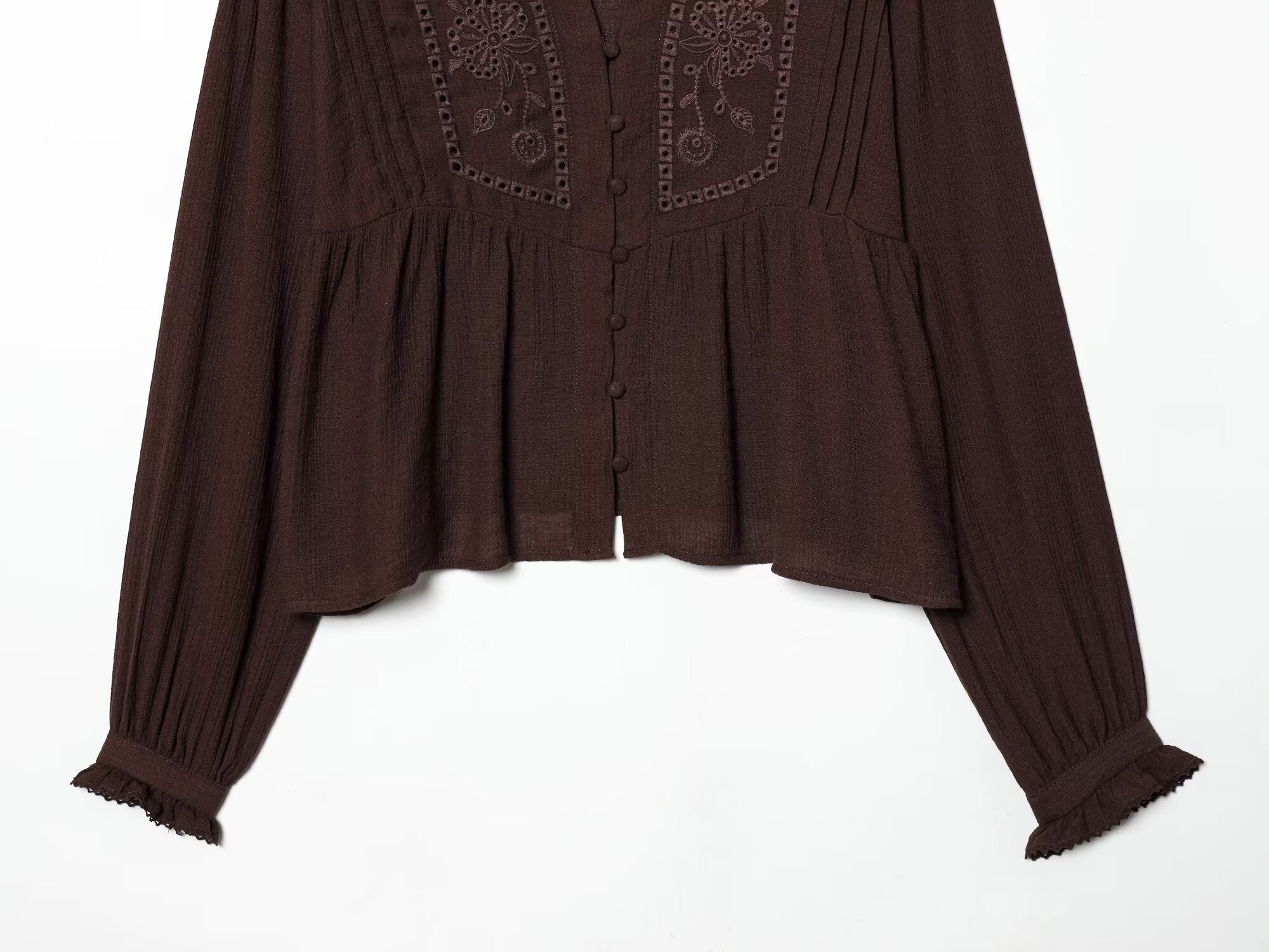 Women's V-neck pleated embroidered shirt