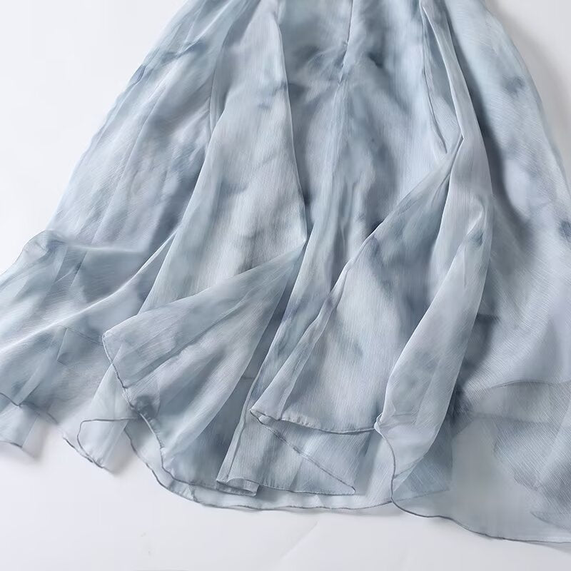 Women's ruffled hem draped printed MIDI skirt