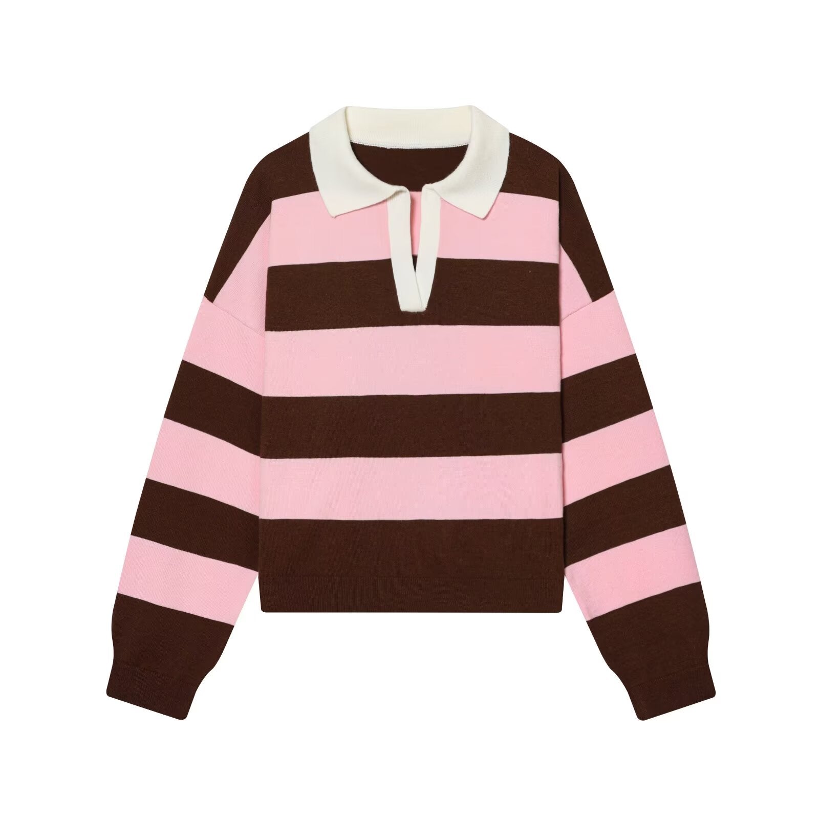 Women's casual striped knitted polo shirt